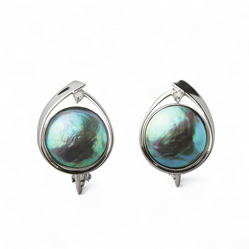 Abalone Pearl Clip-on Earrings 10mmUP K18YG RhP